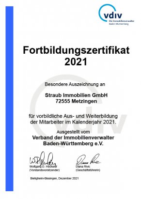 Straub Fortbildungszertifikat 2021
